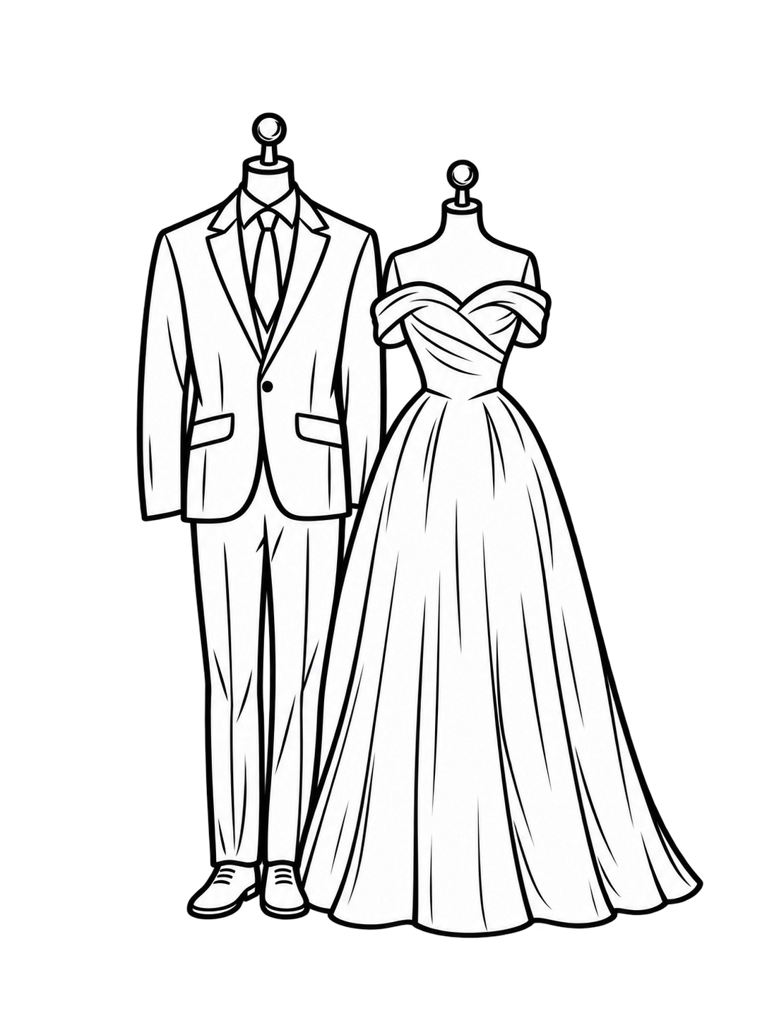Traje con corbata y vestido largo